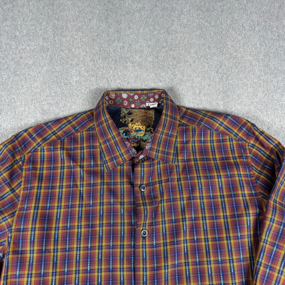 Robert Graham Flip Cuff Shirt Mens L Red Blue Plaid Cotton Long Sleeve - Picture 1 of 9